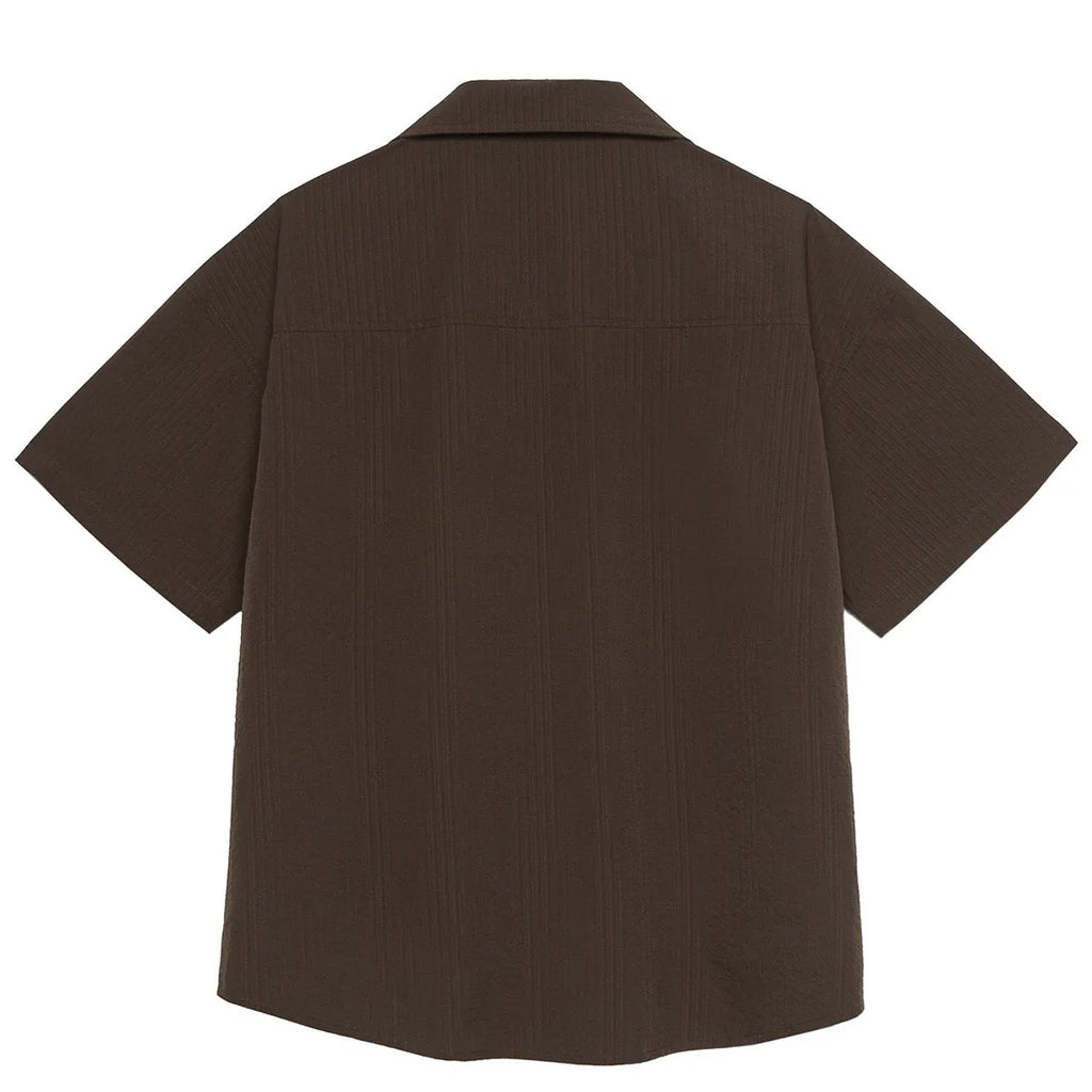 Brown coffee colour stripe pattern outdoor waterproof short sleeve shirt with Cuban collar