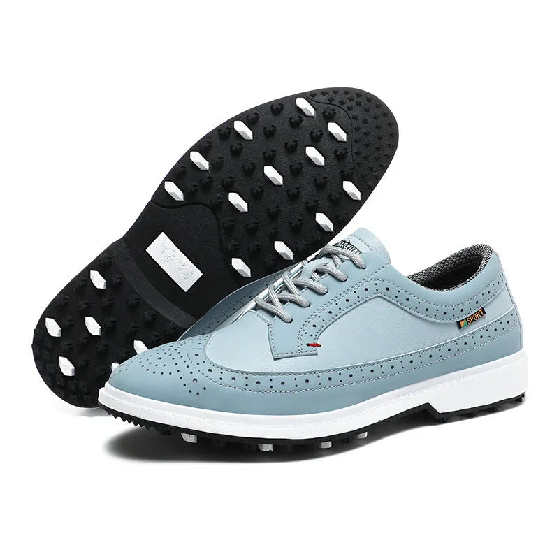 Men's 8669 Lake Blue genuine leather golf shoe with non-slip rubber outsole