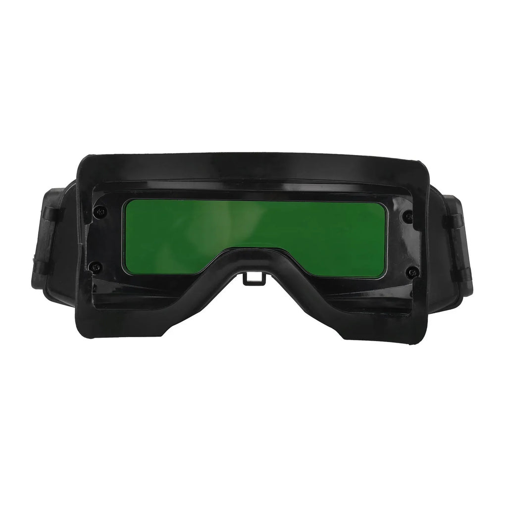 Black automatic darkening welding mask glasses with large rectangular lens for arc welding protection.