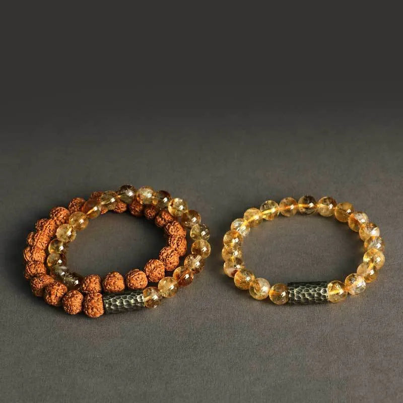Bodhi Yellow Tower crystal double ring bracelet with retro styling and manual craftsmanship