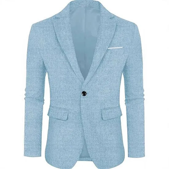 Men's linen leisure single button lightweight business suit jacket flat collar solid colour