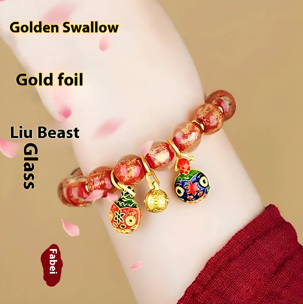 Ancient French glaze year glass bracelet with geometric auspicious patterns in court style