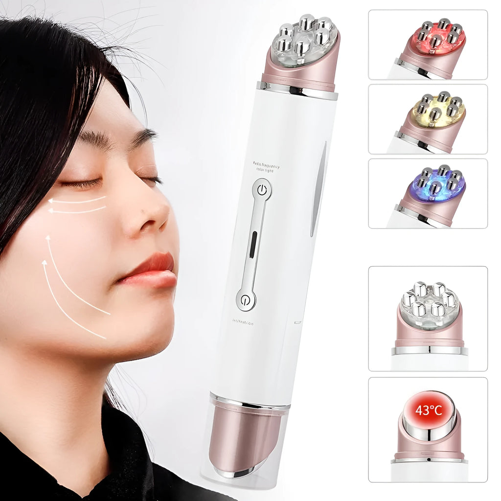White EMS eye massager for dark circles and wrinkles with LED lights and hot compress, 94g portable device