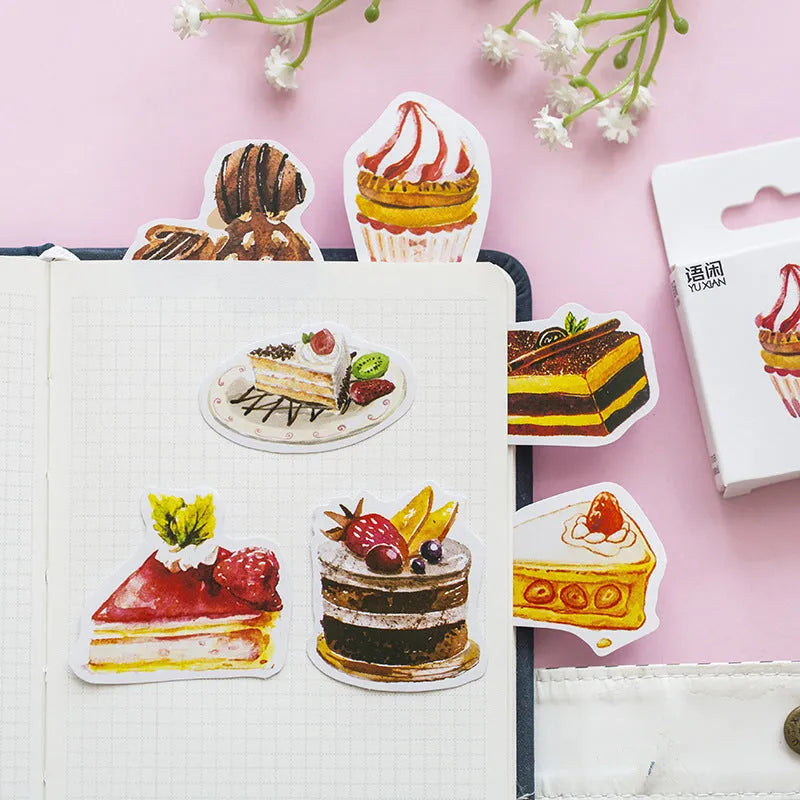 Yuxian hand ledger sticker box of 50 sweetheart cake shaped printed stickers in cute style