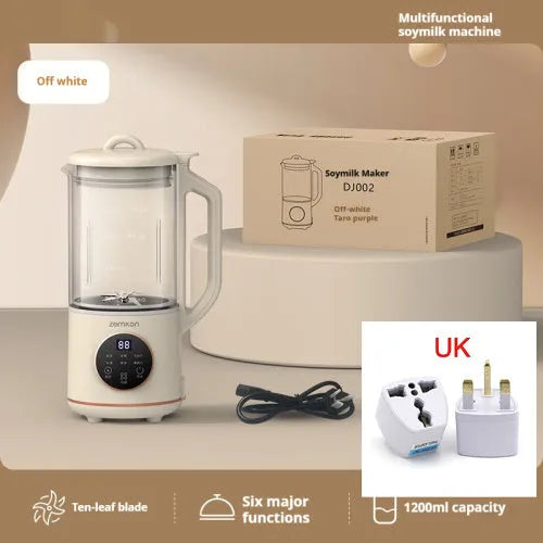 Automatic household soybean milk machine with glass body in milky white colour showing touch controls