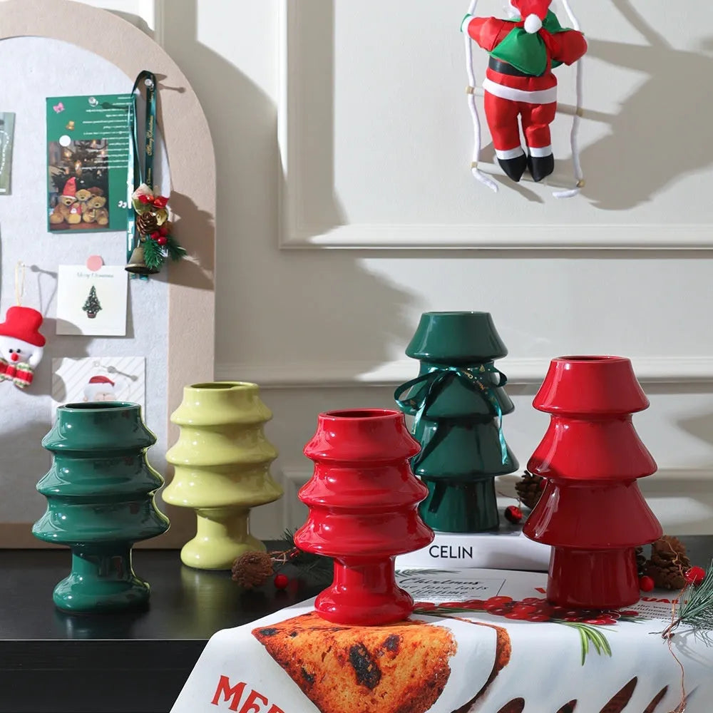 Hand-painted glazed ceramic vase in gingerbread man shape for Christmas home decoration with red shoes option