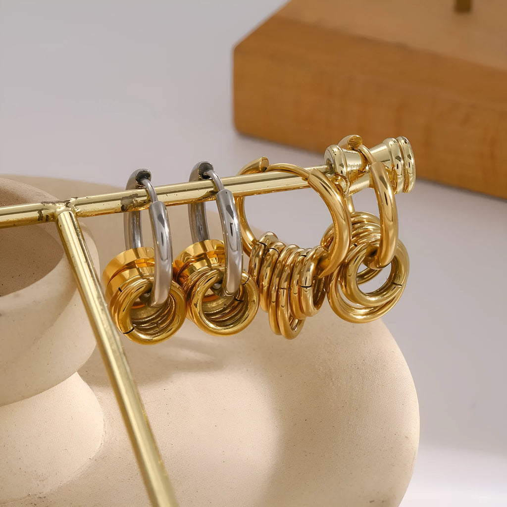 Stainless steel colour matching earrings with an electroplated finish on a white background.