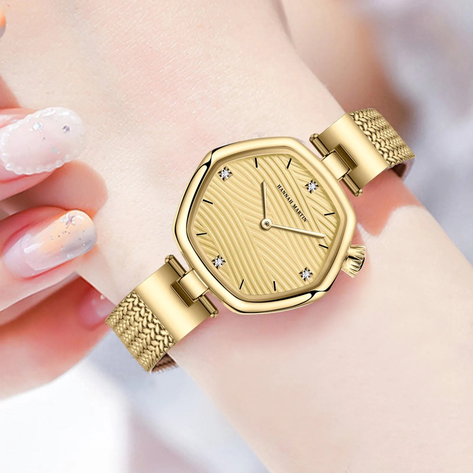 Fashion Simple Hexagonal Movement Women's Watch stainless steel case 30mm casual style