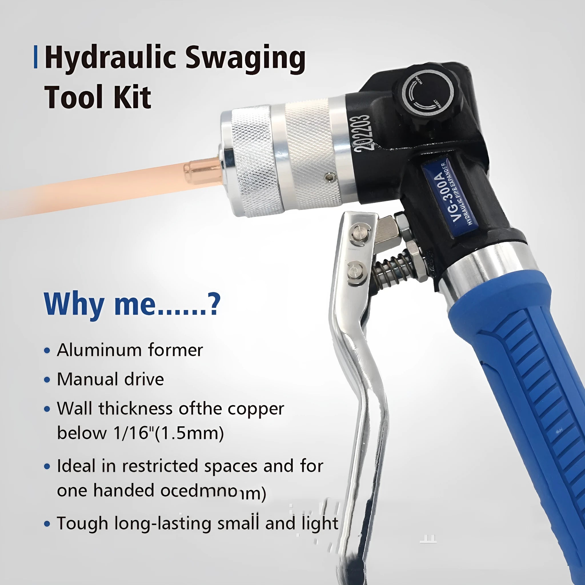 Hydraulic tube expander refrigeration tool in VG-300 style with alloy steel construction
