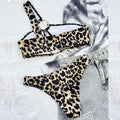 Women's leopard print bikini with hollow design and polka dot pattern, nylon fabric two-piece swimwear set