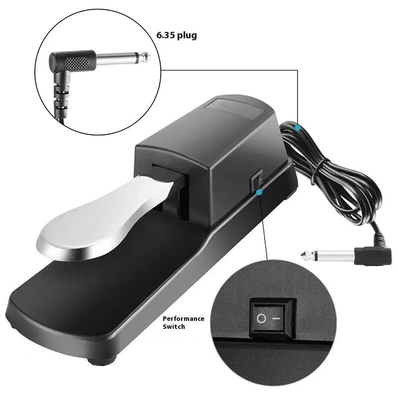 Universal MIDI keyboard sustain pedal with ABS plastic housing and metal footplate