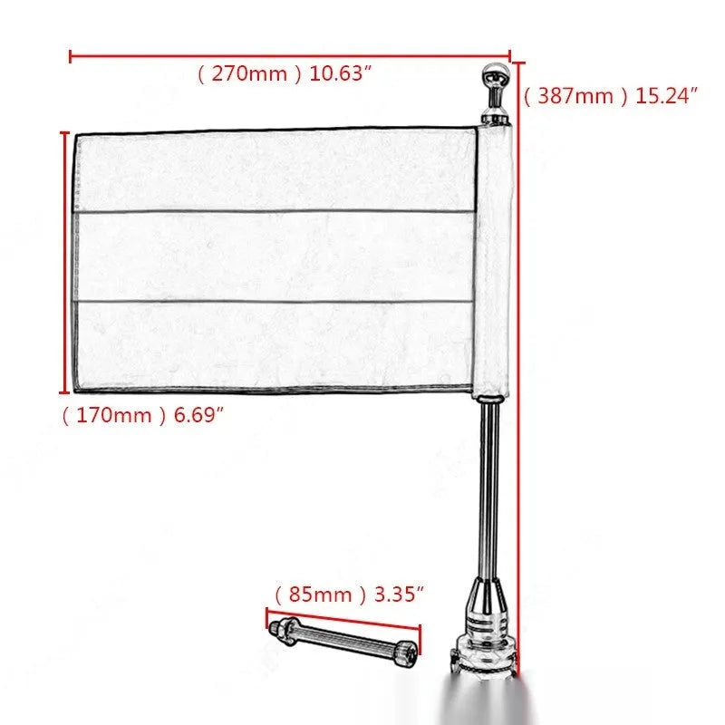 Motorbike side box bumper flagpole mount for luggage racks in black or silver finish