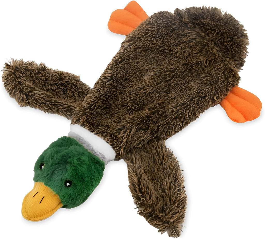 Green wild duck design stuffless plush dog toy with dual squeakers