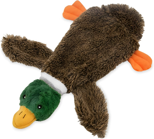 Green wild duck design stuffless plush dog toy with dual squeakers