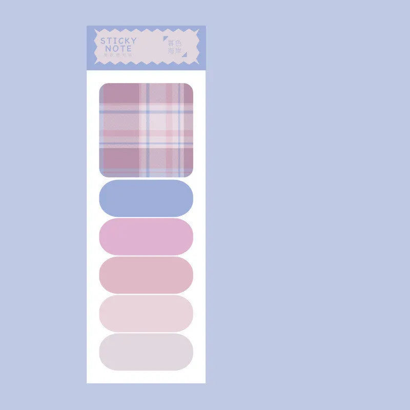 Pack of colourful sticky notes showing eight different colour covers including blue, green, and pink designs.