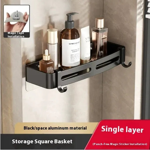 Gun gray metal triangle bathroom corner rack with punch-free wall mounting