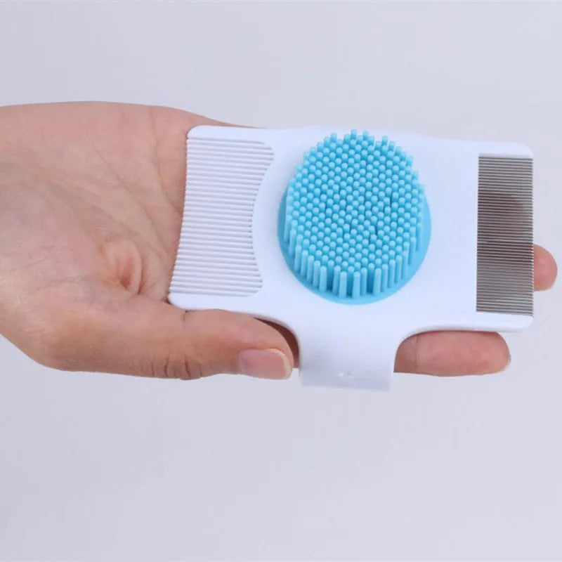Blue and green multifunctional pet comb grooming tool with floating hair removal system