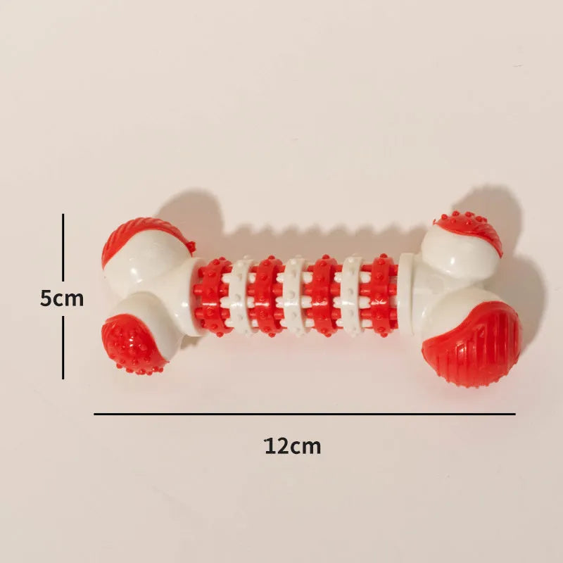 Blue bone-shaped interactive dog toy for small breeds with a treat holder in the centre.