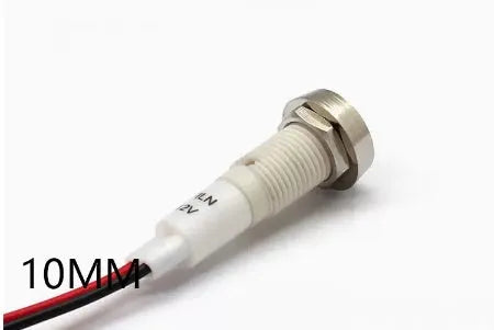 10mm diameter stainless steel edge plastic indicator light with wire in multiple colour options.
