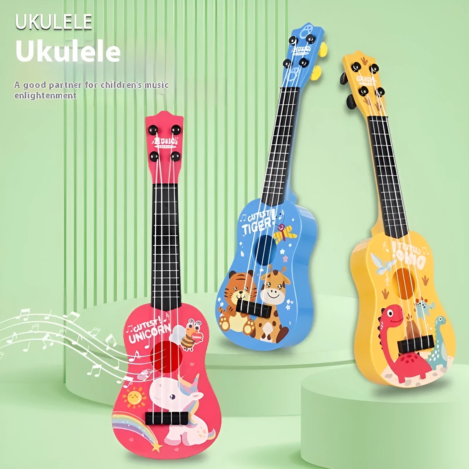 Children's plastic ukulele toy in yellow, 42cm long, for ages 4-6