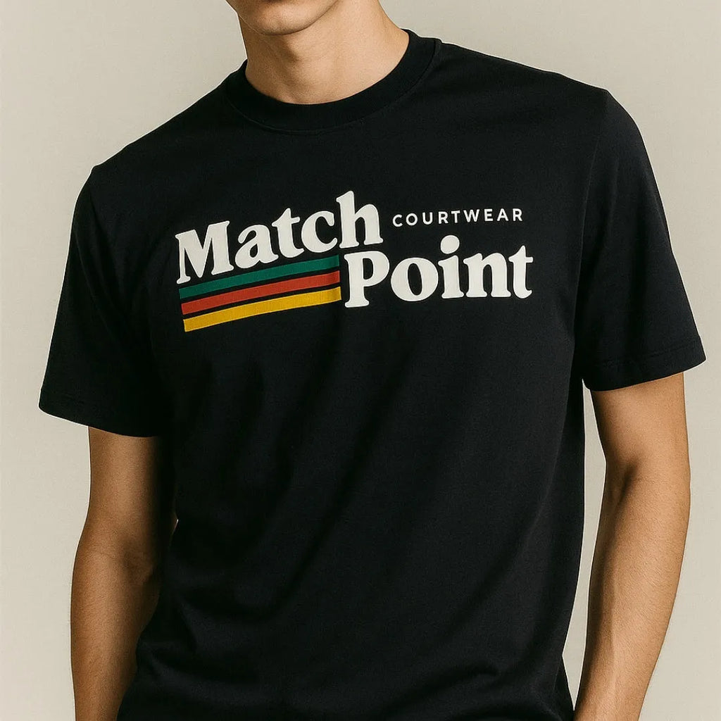 Black men's t-shirt with a 3D digital print pattern on the front, featuring short sleeves and a round neck.