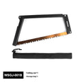 Black outdoor foldable saw with a PA66 nylon handle shown in both open and closed positions.