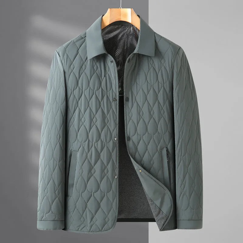 Men's lightweight diamond lattice cotton-padded jacket in black, regular fit, polyester fibre