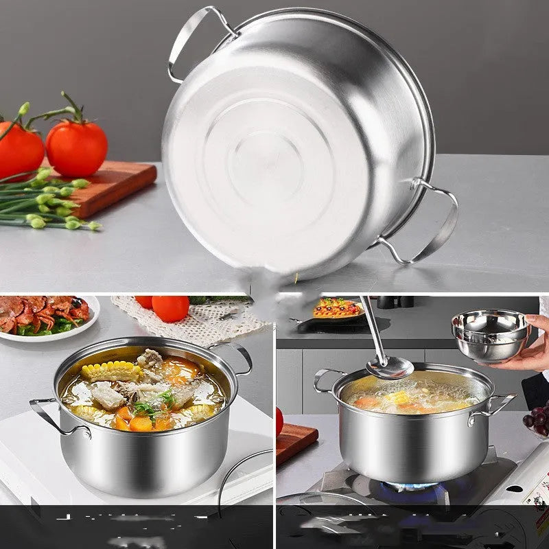 Six-piece stainless steel kitchen pot set with glass lid and tableware in colour box