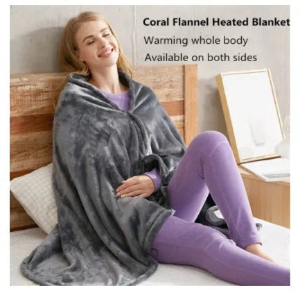 Dark grey USB heated coral fleece blanket showing soft texture and USB power cable.