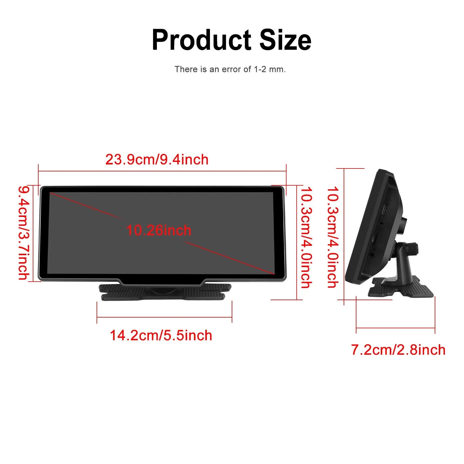 10.26-inch car DVR display with rear view camera mounted on dashboard
