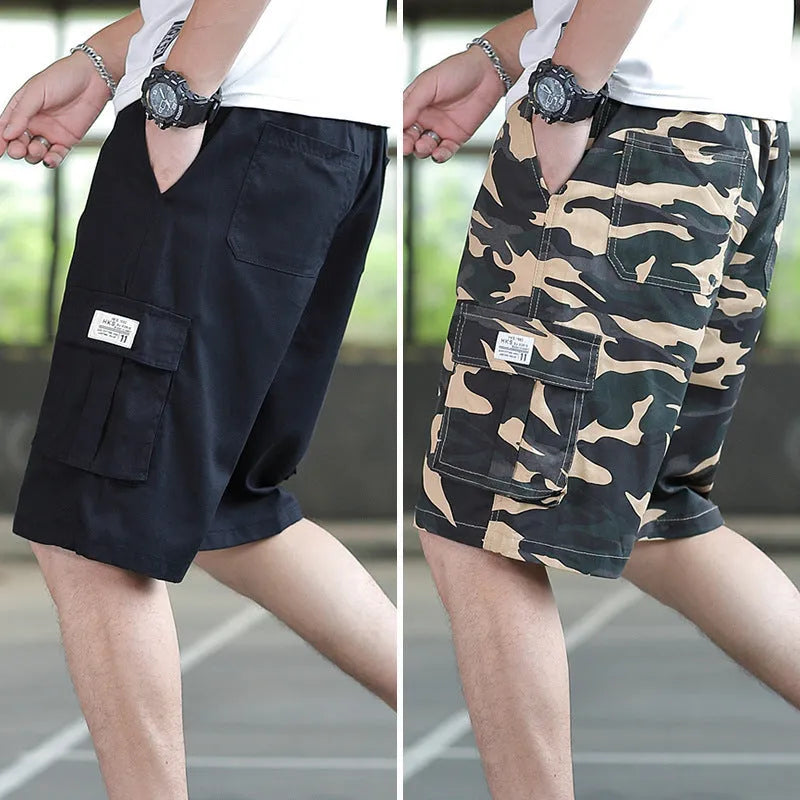 Man modelling loose fit khaki casual trousers with a giraffe pattern gradient detail.