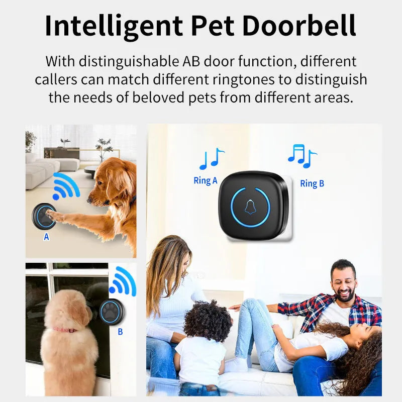 Wireless touch doorbell in black or white with 300 metre range and 60 ringtone options