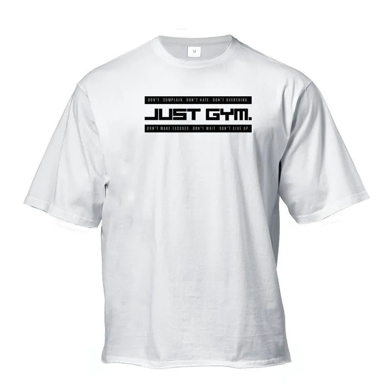 Cotton bodybuilding sports tshirt with five-point sleeves round neck bottoming shirt in black