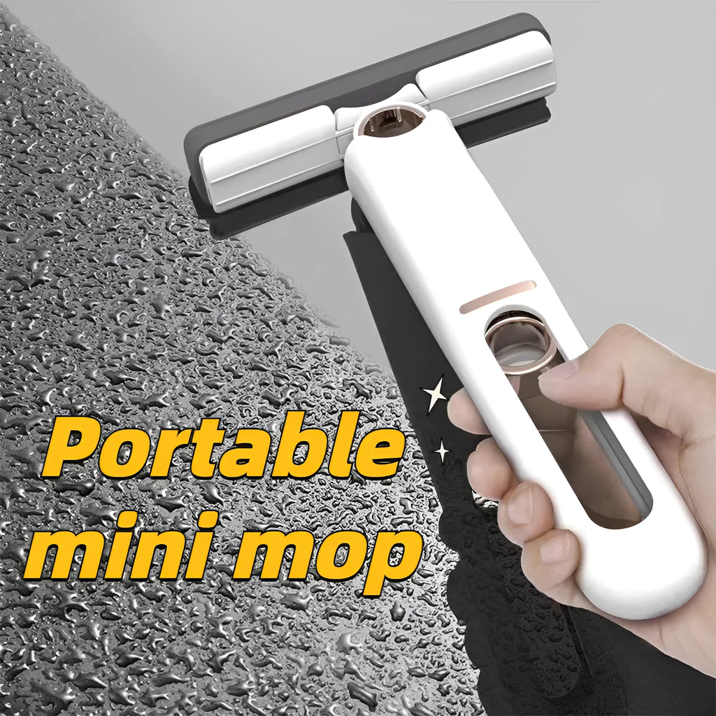 Portable self-squeeze mini mop with built-in wringer, 11.6x6.1 inch stretch length, for desk and window cleaning