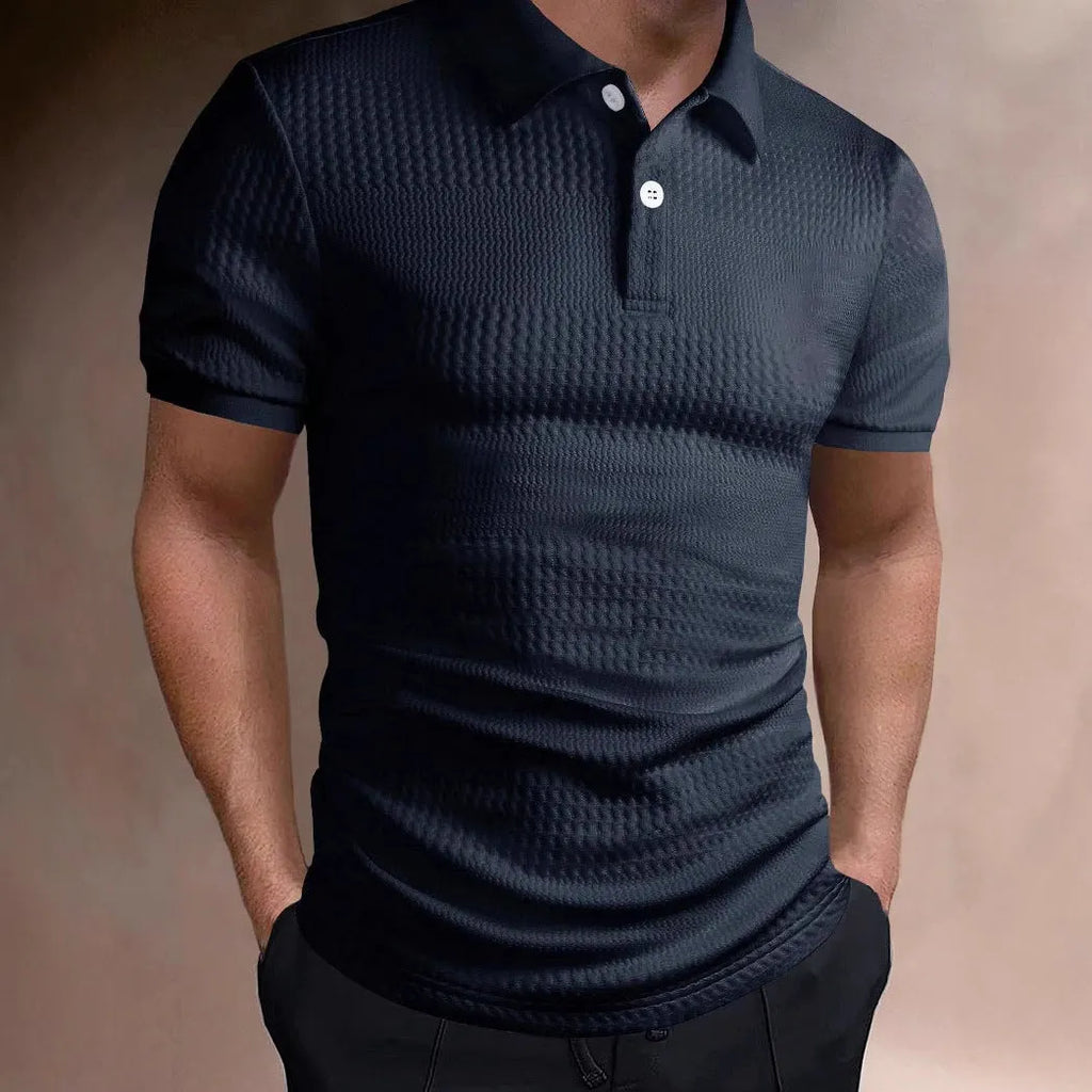 Striped men's polo shirt with short sleeves in loose fit casual style