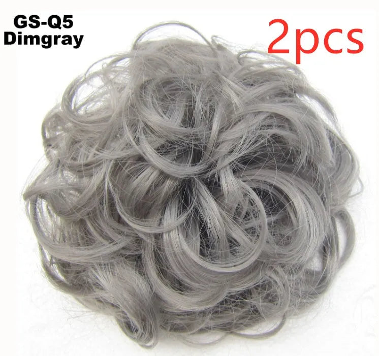 Fluffy drawstring curly hair bun ring set in 1B style with chemical fibre construction, popular in Europe Japan South Korea for women