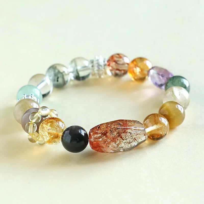 Handmade adjustable natural crystal beaded bracelet in black gold Duobao style