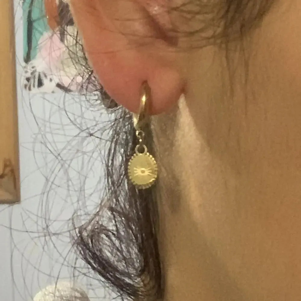 A pair of stainless steel geometric ellipse earrings with an ear button fastening, colour XY-EH005.