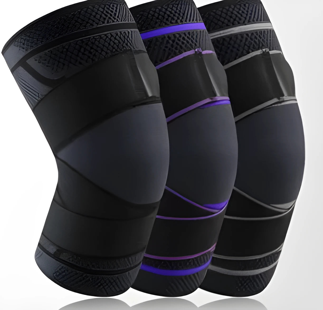 Adjustable sports knee pad with silicone non-slip strip in black knitted fabric