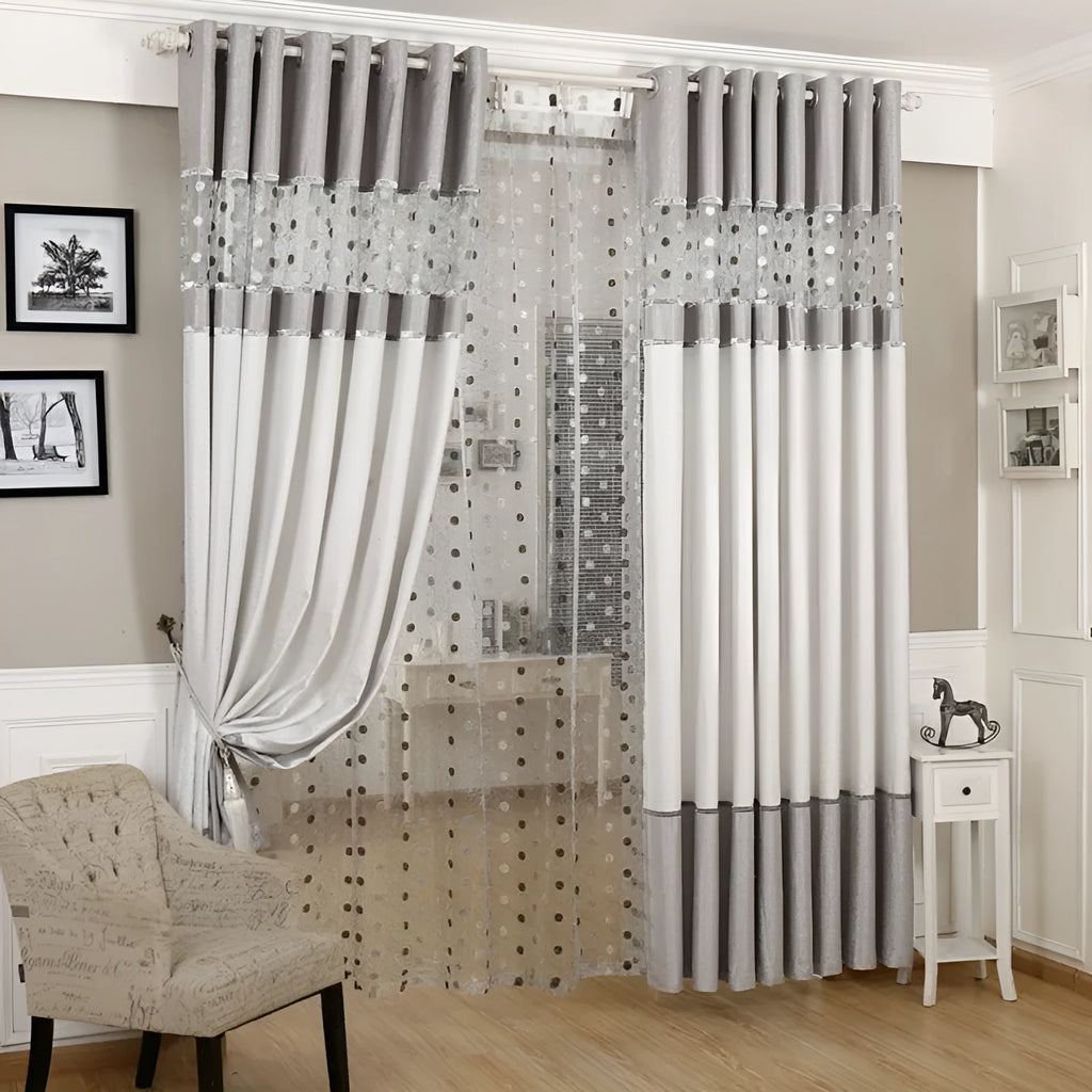 Custom blackout curtain panel showing fabric texture and hanging options