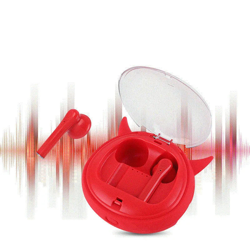 Red TWS 5.0 wireless Bluetooth headset with compact design for in-ear use