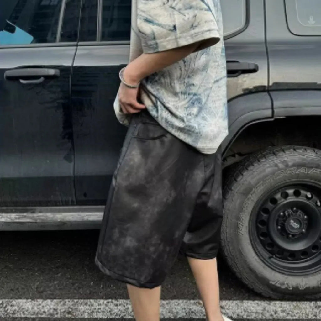 Korean style loose fit short sleeve t-shirt with full graphic print, tie-dye, and distressed wash effects.