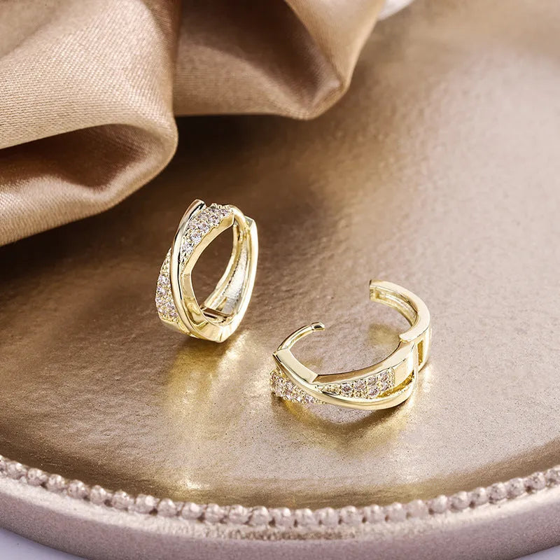 Geometric zircon earrings in 14K yellow colour crafted from copper