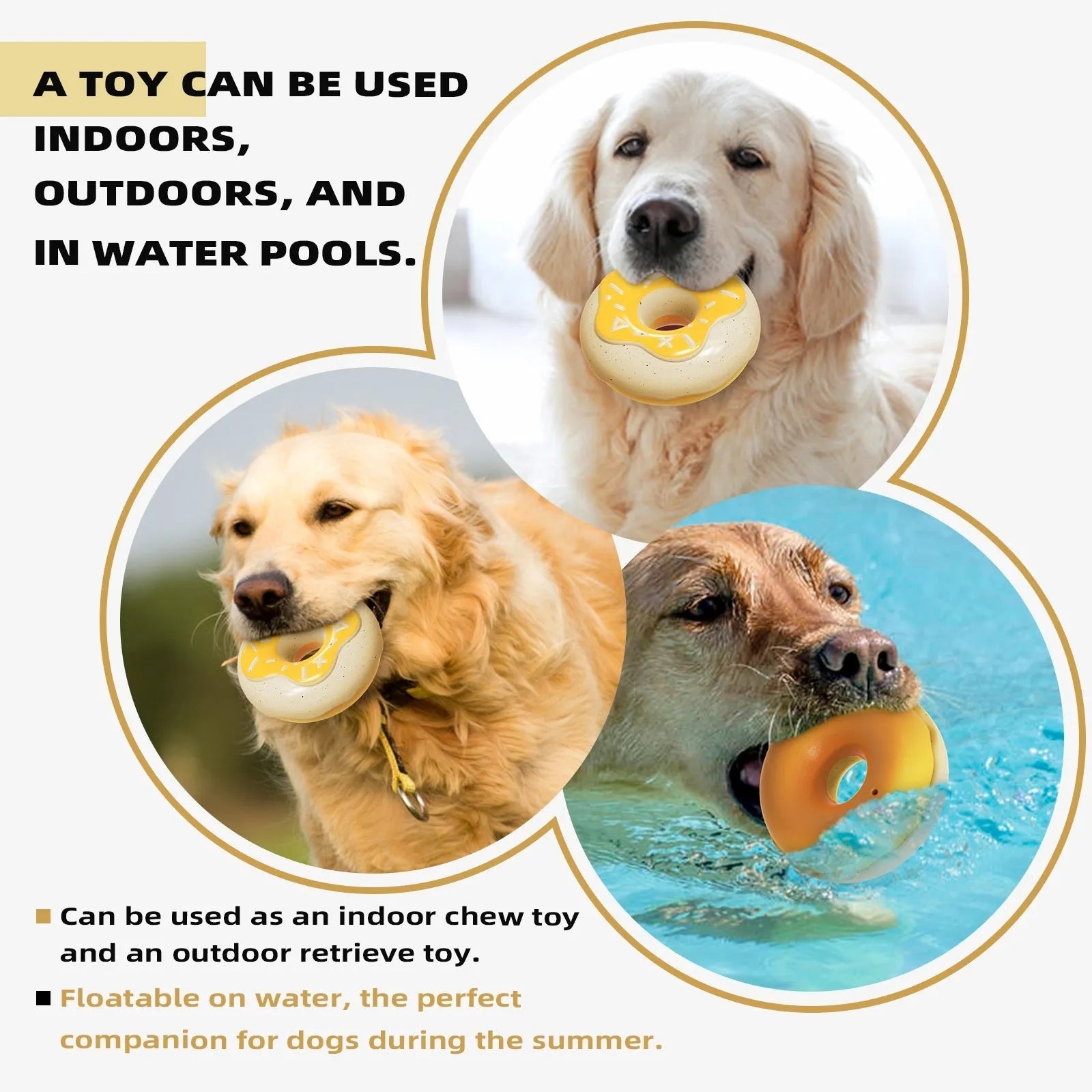 Pink, yellow, and chocolate coloured molar-shaped TPR dog chew toy for teeth cleaning.