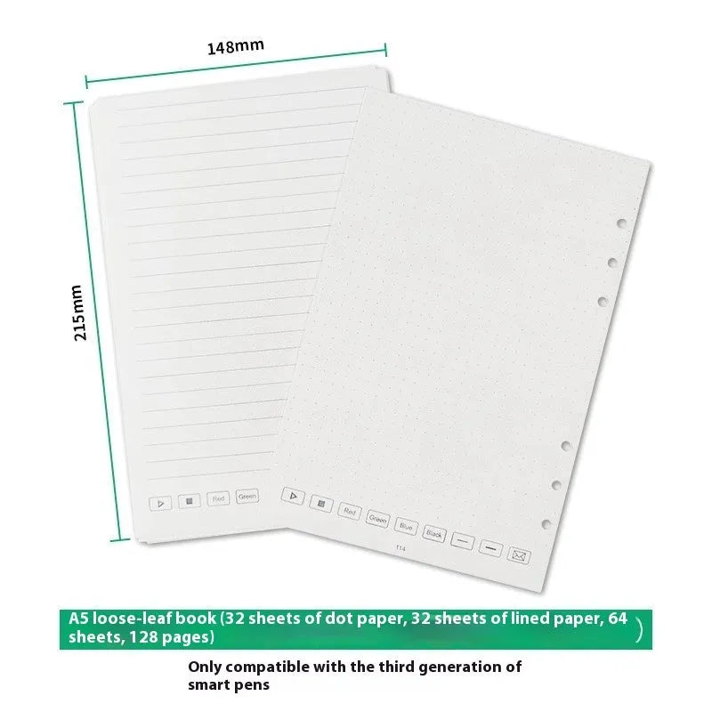 Loose spiral notebook refill core with Zodiac Forest paper and assorted metal pen refills