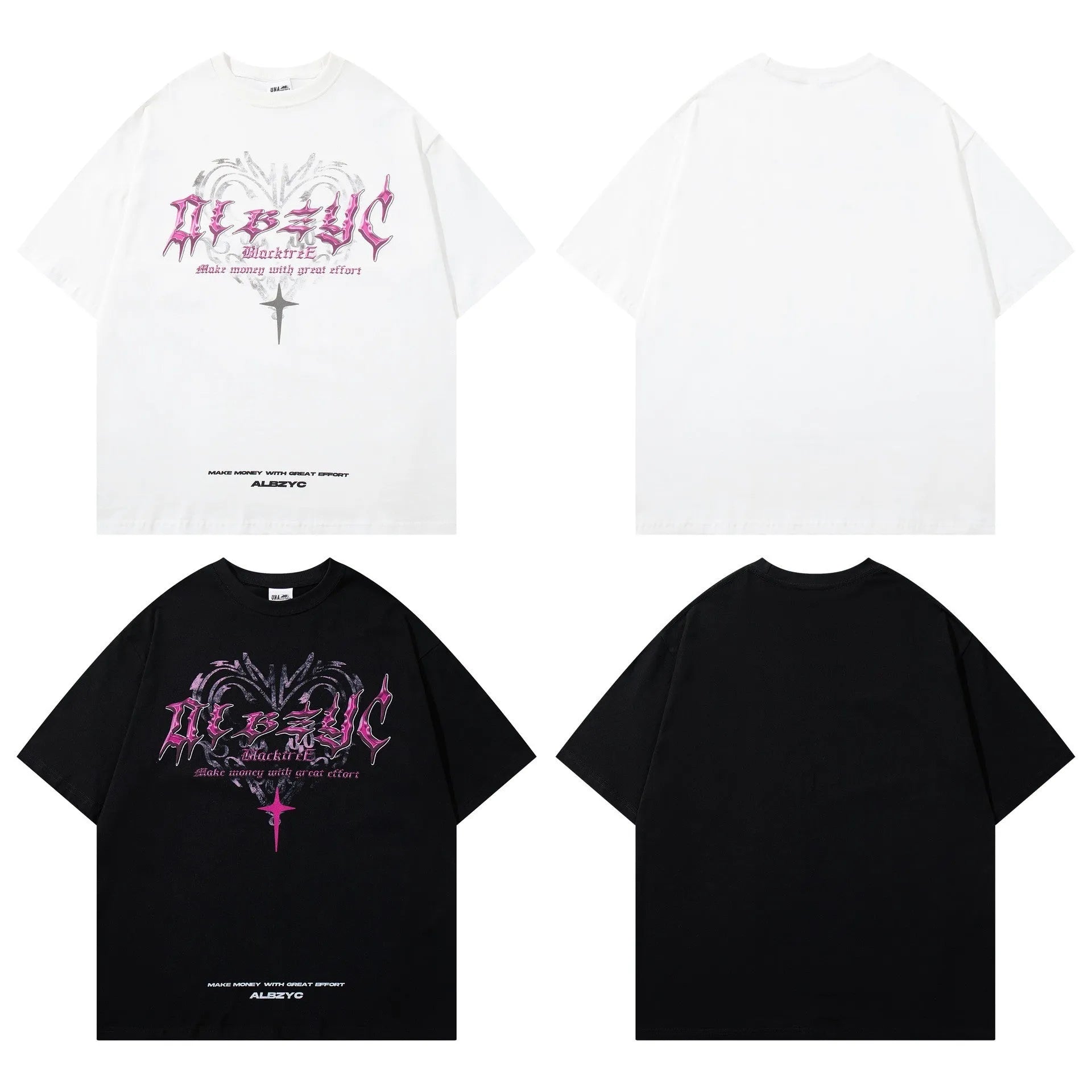 Men's black printed cotton T-shirt with retro graphic design and loose fit