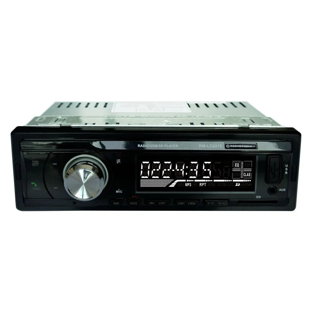 Car stereo Bluetooth FM MP3 receiver with USB and SD card slots, remote control, measuring 178x50x115mm