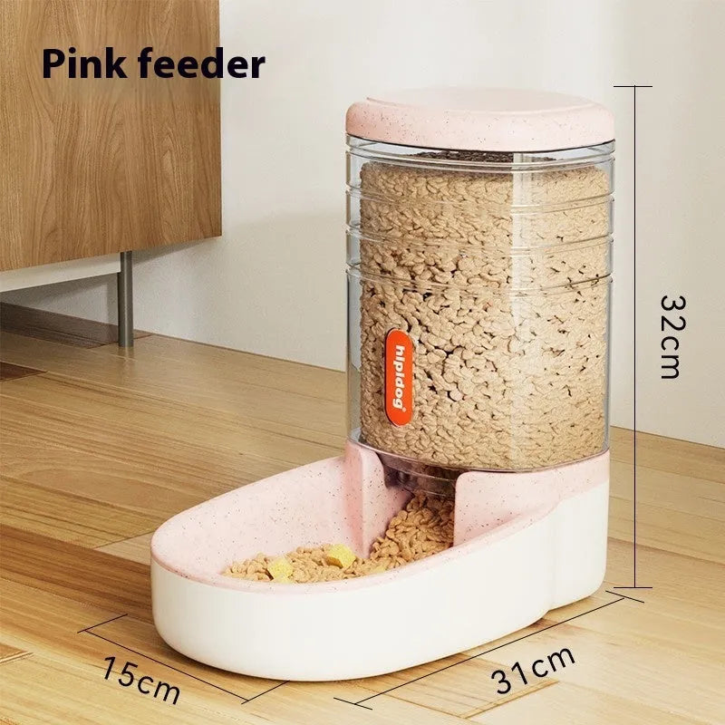 Automatic pet feeder or water fountain with 3.8L capacity in blue, green, grey, or pink colour.