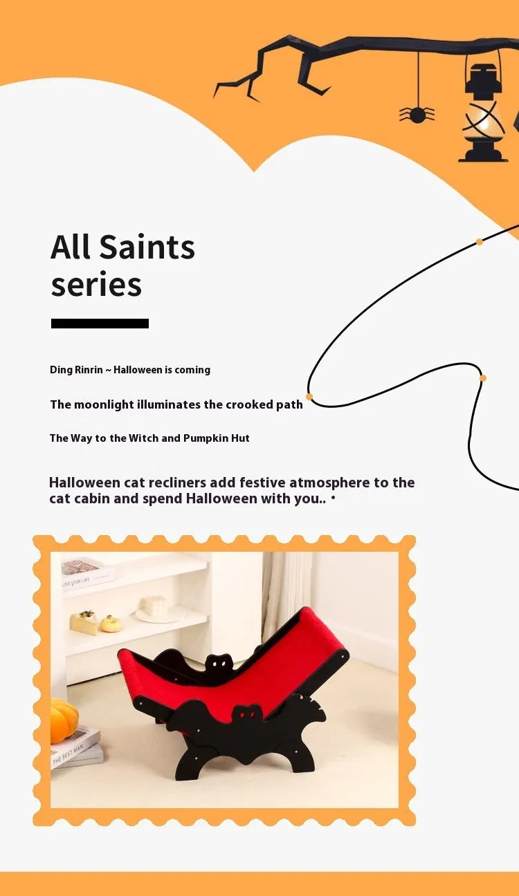 Black and red Halloween themed wooden cat recliner bed MW-054