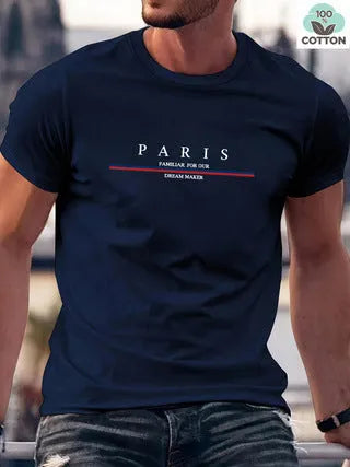 Men's heavy short-sleeved T-shirt with letter printing in pure cotton fabric